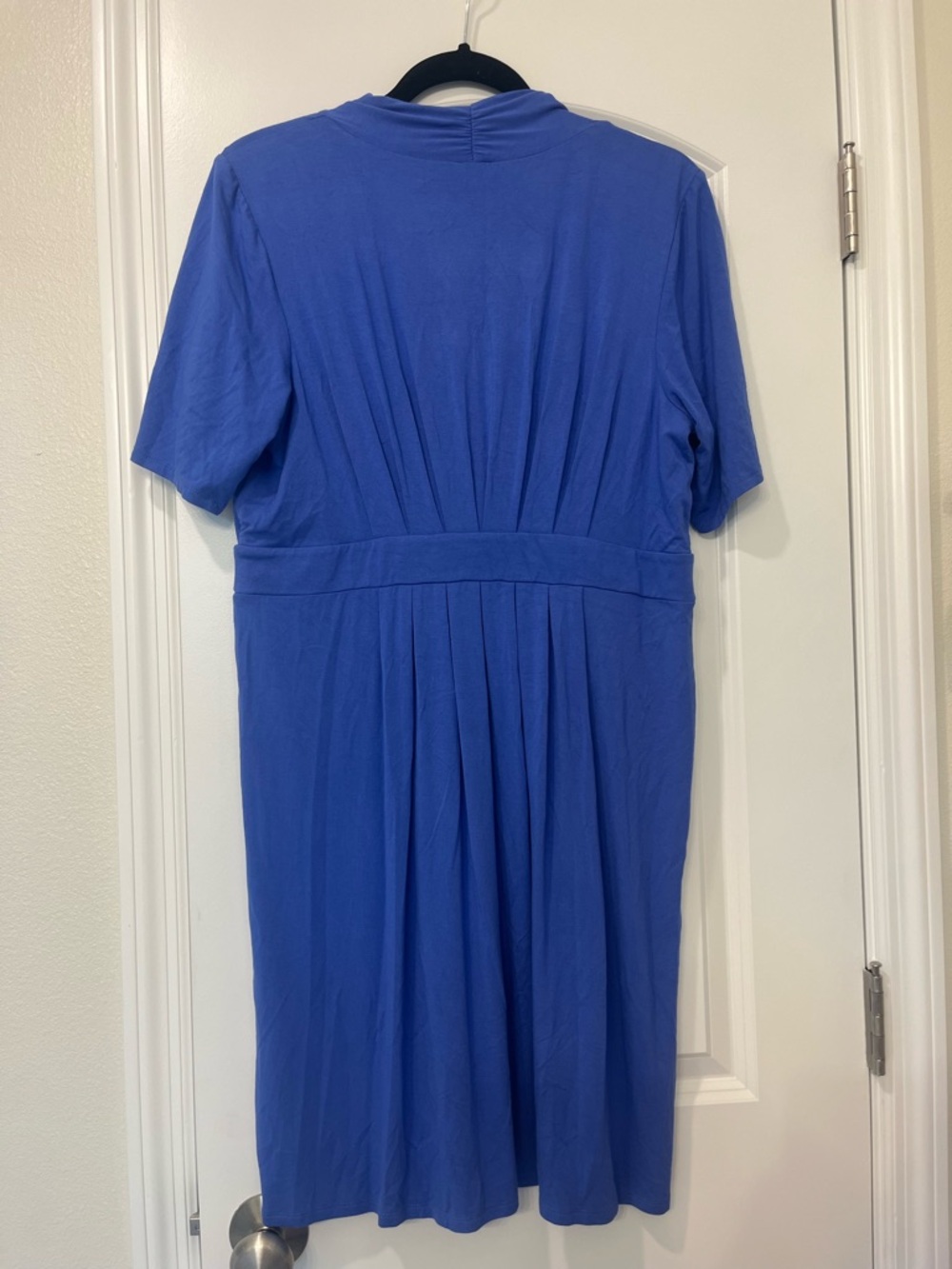 Chicos Classic Blue Dress Pleated Sleeves and Waist Knee Length Pockets Sz 12/14 - Picture 6 of 15